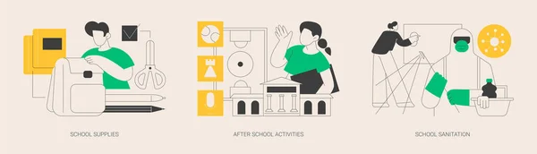Schulleben Abstrakte Konzept Vektor Illustration Set Schulmaterialien Und Schreibwaren School — Stockvektor