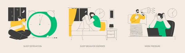 Stress Management Abstract Concept Vector Illustration Set Sleep Deprivation Behavior — Stock Vector