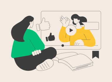 Video öğretici soyut konsept vektör çizimi. Web eğitimi, video blogu, çevrimiçi kurslar, özel ders, blog yazarı, Webinar soyut metaforunu izleme.