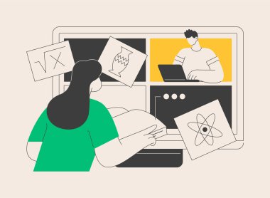 Dijital öğrenme soyut konsept vektör çizimi. Dijital uzaklık eğitimi, elearning, ters çevrilmiş akıllı sınıf, eğitim kursları, çevrimiçi öğretim, video çağrısı, ev ofisi soyut metaforu.
