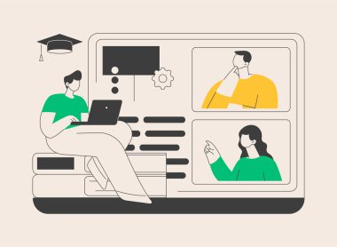 Çevrimiçi atölye çalışması soyut konsept vektör çizimi. Dijital atölye, çevrimiçi konu kursu, uzaktan ağ öğrenme, grup video çağrısı, webcam laptop ekranı, eğitici webinar soyut metaforu.