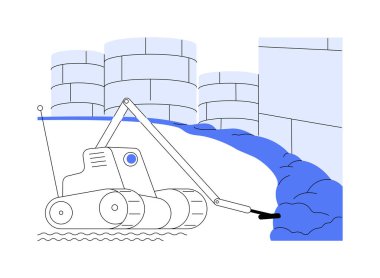 Radyoaktif bölge soyut konsept vektör illüstrasyonunda robotlar kullanmak. Radyoaktif sızıntıyı, ekosistem kirliliğini, çevresel sorunu soyut metaforu ortadan kaldıran robotlara sahip mühendisler.