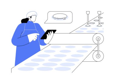 Bisküvi fabrikası soyut konsept vektör çizimi. Üniformalı şekerlemeciler kurabiye, şeker üretimi, şeker üretim fabrikası, pastane sektörü soyut metaforunu kontrol ediyor..