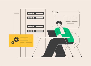 PHP ve MySql soyut konsept vektör çizimi geliştirme. Yazılım geliştirme şirketi, menü çubuğu ögesi, UI tasarımı, PHP ve MySql web sitesi geliştiricisi, programcı servisi soyut metafor.