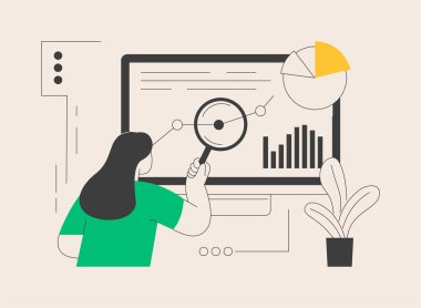 Dijital denetleme soyut konsept vektör çizimi. Dijital muhasebe hizmeti, iş denetimi çevrimiçi, İnternet pazarlama denetimi, şirket web sitesi, UI ögesi, menü tasarımı soyut metafor.