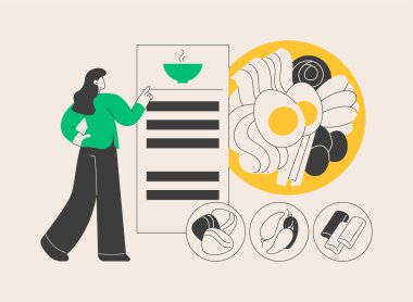 Kore mutfağı soyut konsept vektör çizimi. Doğu mutfağı menüsü, Kore yemeği teslimatı, gurme pazarı, Asya baharatı, yemek servisi, geleneksel soyut yemek metaforu..