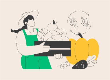 Soyut konsept vektör illüstrasyonu hasat ediliyor. Ekin ve sebze toplama, ekin rotasyonu, sürdürülebilir bahçıvanlık, büyüme mevsimi, gebelik dönemi, ev yapımı gıda soyut metaforu.