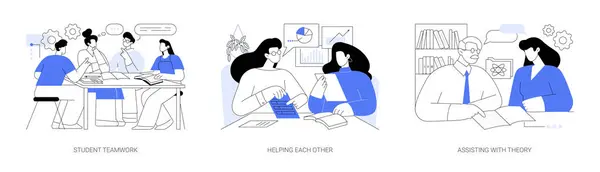 Peer Tutoring Isolated Cartoon Vector Illustrations Set Student Teamwork Helping — Stock Vector