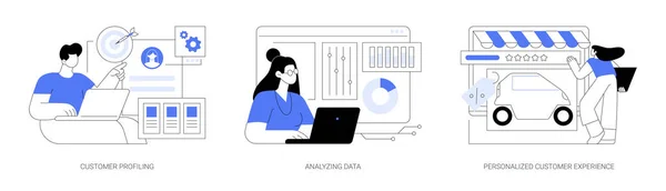 Marketing Isolated Cartoon Vector Illustrations Set Customer Profiling Analyzing Big — Stock Vector