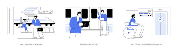 Metropolitana Trasporto Pubblico Astratto Concetto Vettore Illustrazione Insieme Aspettando Una — Vettoriale Stock