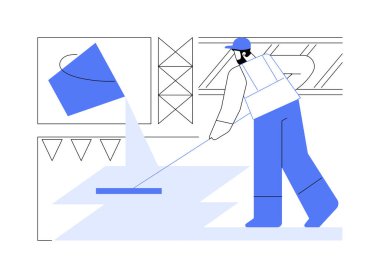 Epoksi döşeme soyut konsept vektör çizimi. Epoksi zemin, ticari inşaat alanı, inşaat süreci, iç çalışmalar, mülkiyet yenileme soyut metaforu yapan işçiler.