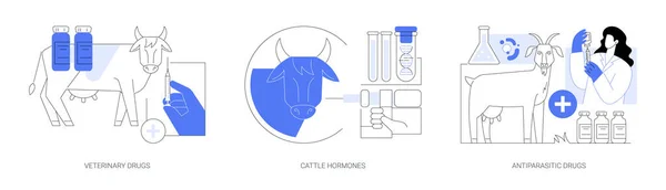 Çiftlik Hayvanları Için Ilaçlar Izole Çizgi Film Çizimleri Ayarlandı Veteriner — Stok Vektör