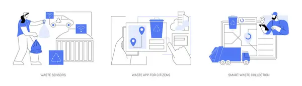Smart Waste Management System Isolato Serie Illustrazioni Vettoriali Dei Cartoni — Vettoriale Stock