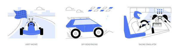 Motorsport Hobby Abstract Concept Vector Illustratie Set Kart Racen Road — Stockvector
