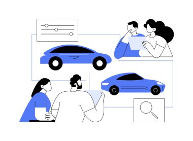 Otomotiv piyasası soyut konsept vektör çizimi. Odak grubu araba pazarı analizi, otomotiv sektörü, araba imalatı endüstrisi, ulaşım pazarı soyut metaforu ile ilgilenir..