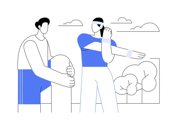Warm Isolated Cartoon Vector Illustrations Couple Doing Warm Training Fitness — Stock Vector