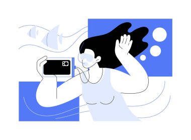 Waterproof pouch isolated cartoon vector illustrations. Woman takes selfie underwater using waterproof pouch, modern mobile technology, gadgets protection, accessories innovation vector cartoon.