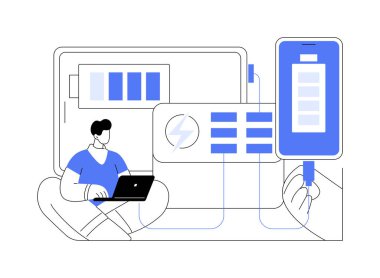 Multiport wall charger isolated cartoon vector illustrations. Man using multiport wall charger for his gadgets, modern mobile technology, wired connection, accessories innovation vector cartoon.