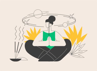 Farkındalık soyut konsept vektör çizimi. Dikkatli meditasyon, zihinsel sakinlik ve öz bilinç, odaklanma ve stres atma, endişe alternatif ev tedavisi soyut metafor.