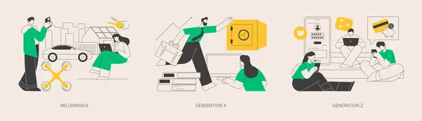 Generational Change Abstract Concept Vector Illustration Set Millennials Generazione Nativo — Vettoriale Stock