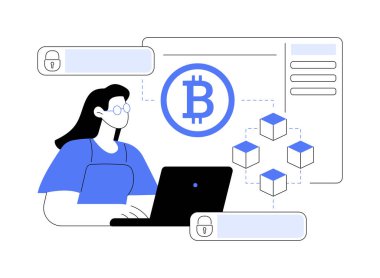 Blockchain teknoloji mimarı karikatür vektör çizimlerini izole etti. Dizüstü bilgisayarı olan engelleme zinciri mimarı, kripto para yatırımı, modern teknoloji, ağ bağlantısı vektör karikatürü.