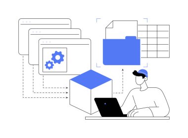 Website scraping isolated cartoon vector illustrations. Man deals with website scraping, modern IT technology, data transfer, software to automate business processes vector cartoon.