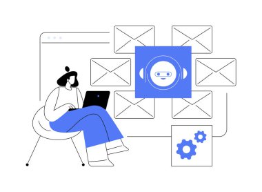 E-mail processing isolated cartoon vector illustrations. Woman deals with automation email sending and receiving, machine learning, software to automate business processes vector cartoon.