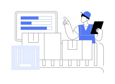 Goods-to-person technology isolated cartoon vector illustrations. Warehouse workers control goods-to-person order fulfillment method, inventory technologies, conveyor belt vector cartoon.