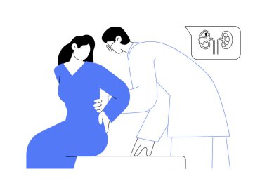 Böbrek taşı semptomları soyut konsept vektör çizimi. Sırt ağrısı olan hasta, ürolog, nefroloji sektörü, ilaç endüstrisi, böbrek taşı teşhisi soyut metafor.