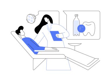 Oral sağlık gelişimi soyut konsept vektör çizimi. Diş hekimi hastaya florlu içme suyu, kamu sağlığı ilacı sektörü, diş gelişimi soyut metafordan bahsediyor.