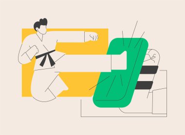 Dövüş Sanatları soyut konsept vektör çizimi. Savunma eğitimi, karate dersi, dövüş sporları, karma dövüş sanatları eğitimi, geleneksel dövüş okulu, üniforma soyut metafor satın al.
