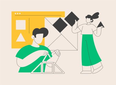 Eğitim oyunu soyut konsept vektör çizimi. Oyun eğitim platformu, gamize öğrenme sistemi, oyun ve öğrenme, manyetik yapıcı, oyun oynayan çocuklar, entellektüel oyuncaklar soyut metafor.