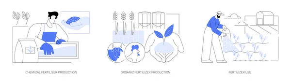 Use Fertilizers Isolated Cartoon Vector Illustrations Set Chemical Crop Fertilization — Vector de stock