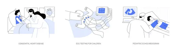 Pediatrische Cardiologie Abstract Concept Vector Illustratie Set Aangeboren Hartziekte Ecg — Stockvector