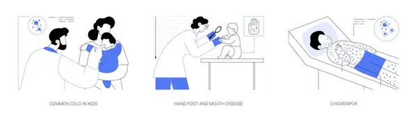 Pediatrische Infectieziekten Abstract Concept Vector Illustratie Set Veel Voorkomende Verkoudheid — Stockvector