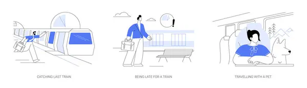 Public Transport Passenger Abstract Concept Vector Illustration Set Catching Last — Stock Vector