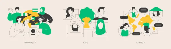 Ensemble Illustrations Vectorielles Abstraites Sur Diversité Humaine Nationalité Race Origine — Image vectorielle