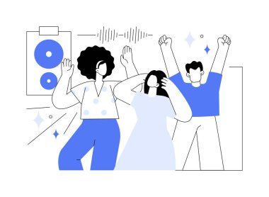 Dans müzik festivali izole edilmiş karikatür vektör çizimleri. Dans müzik festivalinde eğlenen gençler, özel bir gün, coşkulu bir ruh hali, yaz tatili, arkadaşlarıyla eğlenen vektör karikatürü..