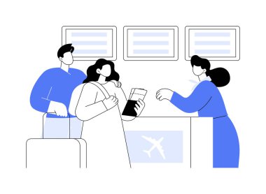 Checking in isolated cartoon vector illustrations. Smiling couple is checking in at the airport, waiting for flight, getting ready for vacation, travelling preparation vector cartoon.
