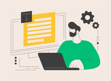 Kopyalama, soyut konsept vektör çizimi. Ticari gazetecilik, metin yazma hizmeti, içerik nesli, profesyonel serbest yazar, yazı makalesi, kurumsal metin soyut metaforu.