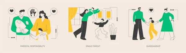 Child Custody Abstract Concept Vector Illustration Set Parental Responsibility Single — Stock Vector