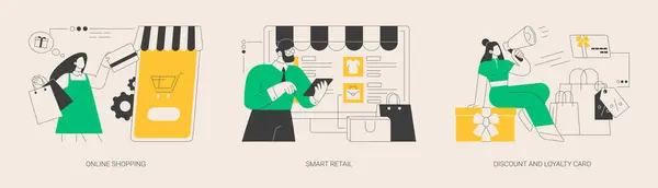 Commerce Plattform Abstraktes Konzept Vektor Illustration Set Online Shopping Smart — Stockvektor