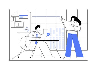 Yapı izninin soyut konsept vektör illüstrasyonunu elde etmek. Ticari inşaat sahibi inşaat izni, başvuru onaylı, mimarlık firması temsilcisi soyut metafor alıyor.