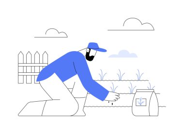 Tohum çiftçisi soyut konsept vektör çizimi. Tohum ekme çiftçisi, bahçıvanlık mevsimi, tarım sektörü, tarım giriş sektörü, tarım personeli, tarım fikri soyut metaforu.