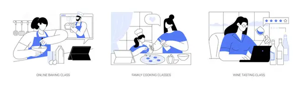 Klasy Gastronomii Online Pojedyncze Ilustracje Wektorowe Kreskówki Zestaw Gotowanie Odżywianie — Wektor stockowy