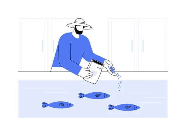 Fish Feeding Abstract Concept Vector Illustration Farmer Throwing Food Pool — Stock Vector