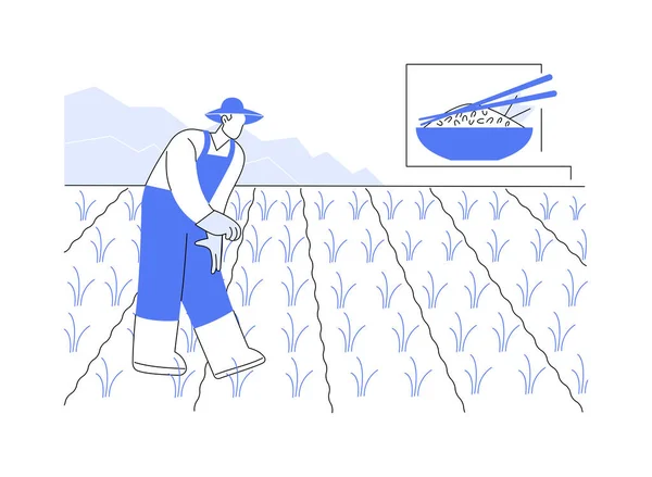Pirinç Soyut Konsept Vektör Çizimi Yetiştiriyor Kırsalda Pirinç Yetiştiren Çiftçi — Stok Vektör