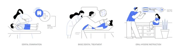 Ensemble Illustrations Vectorielles Conceptuelles Abstraites Dentiste Scolaire Examen Dentaire Étudiant — Image vectorielle