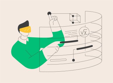 İnteraktif öğrenme deneyimi soyut konsept vektör çizimi. E-öğrenme platformu yazılımı, sosyal ağ, çevrimiçi içerik, covid-2019 karantina soyut metaforunda evde eğitim.