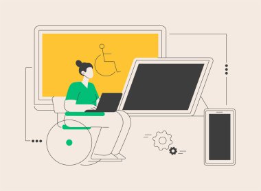 Elektronik erişilebilirlik soyut konsept vektör çizimi. Web sitelerine erişilebilirlik, engelliler için elektronik aygıt, iletişim teknolojisi, ayarlanabilir web sayfaları soyut metafor.